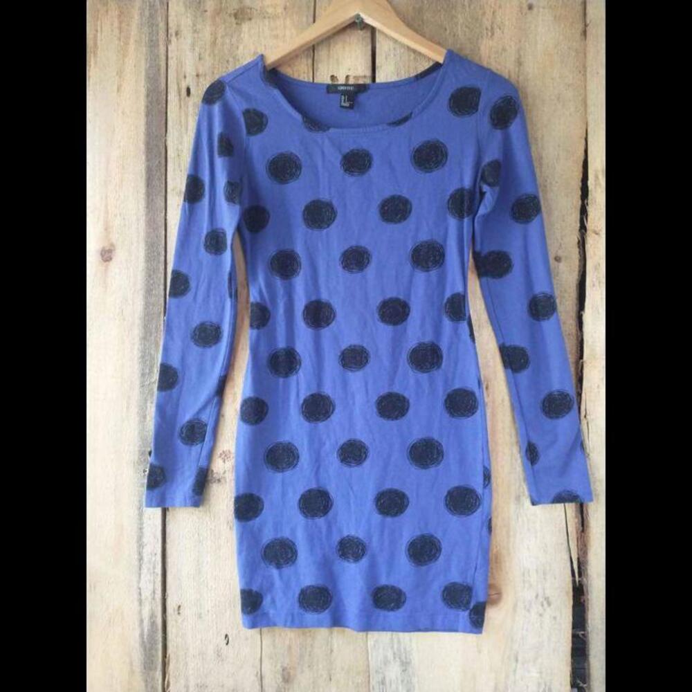 Forever 21 | Dresses | Forever 2 Dress Long Sleeve Big Polka Dots Blue Black Knee Length Small